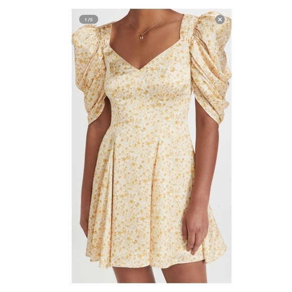 NWT AMUR Fit and Flare Puff Sleeve Mini Dress Marigold Dandelion Size US 10 - Picture 5 of 13